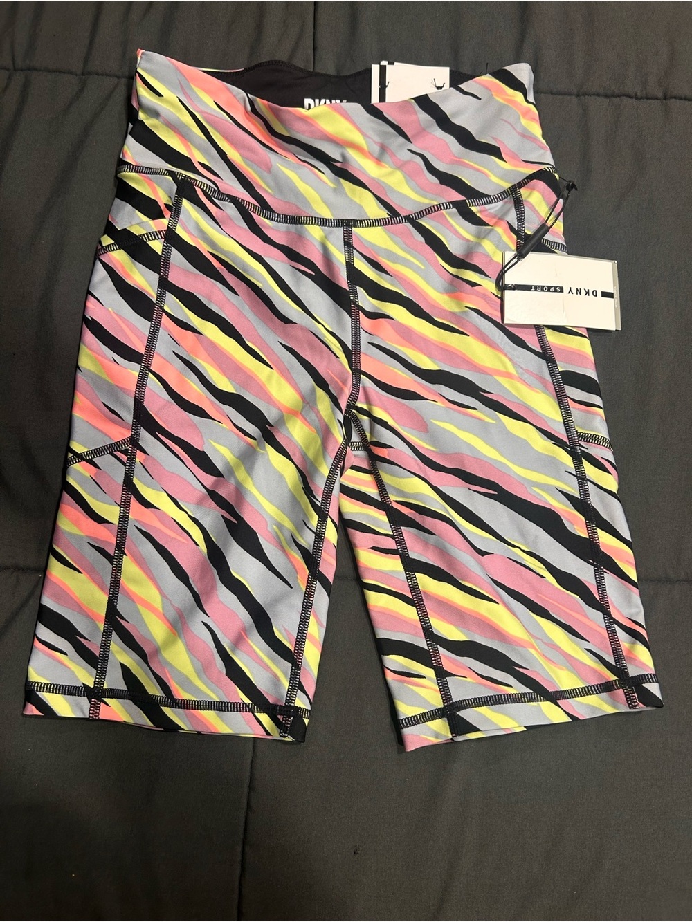 DKNY Multicolor Striped Bike Shorts with Side Pockets